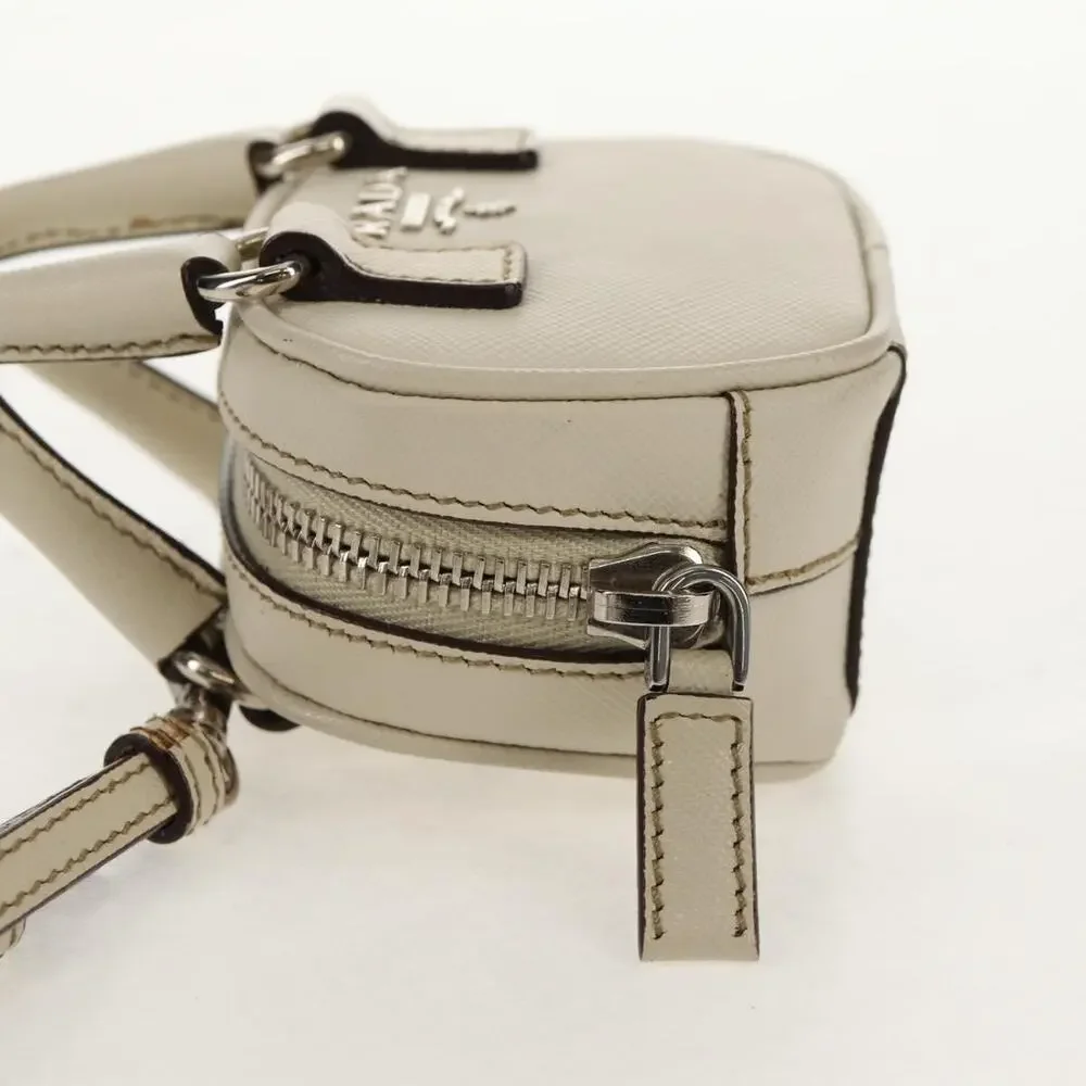 Prada Pouch Saffiano Ivory Silver White